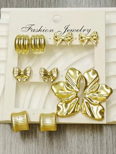 10pcs Women's Earring Set, Minimalist Lightweight Bow Stud Earrings, Jewelry Earrings Suitable For Daily Wear