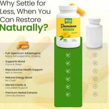 Bella Damiana Leaf Capsules – 1000 Mg Per Serving – Herbal Supplement For Energy & Mood Support – Non-GMO, Gluten-Free – 60 Capsules - 1件 - 查看 4