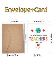 1pc "The World Needs More Teachers Like You" Heartfelt Teacher Appreciation Card With Envelope - Cute Colorful Earth Design, Ideal For Teacher's Day, End-Of-Year & Thank You, Perfect For Educators & Mentors, Blank Inner Page - A - View 5