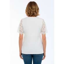 Jessica London Women's Plus Size Lace Trim V-Neck Top - trắng - Xem 2