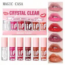 6 Colors Lip Oil Lip Stain, Watery Lip Oil Lip Tint Stain Set, Liquid Lipstick Lip Gloss Moisturizing, Non-Sticky, High Pigment - 無味 - 查看 3