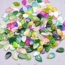50颗/袋，11x18毫米混合叶形水晶玻璃珠，适合DIY珠宝叶形吊坠项链耳环制作 - 多色混色 - 查看 6