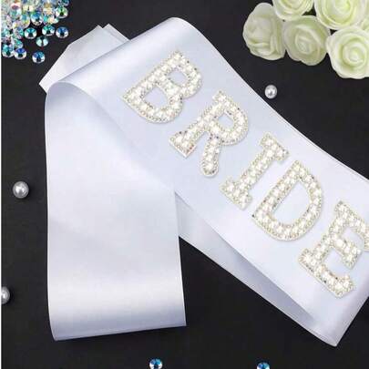 1pc White Pearl & Rhinestone Bridal Sash, Bridal Sash, Wedding Accessory, Party Supplies, Bachelorette Party Sash, Bridal Party Sash, Wedding Party Sash, Bridal Sash