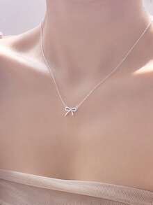 Collar de lazo de plata de ley 925, collar gargantilla de estilo Ins delicado y único, empaquetado en caja de regalo para el cumpleaños de la novia - Plateado - Ver 5