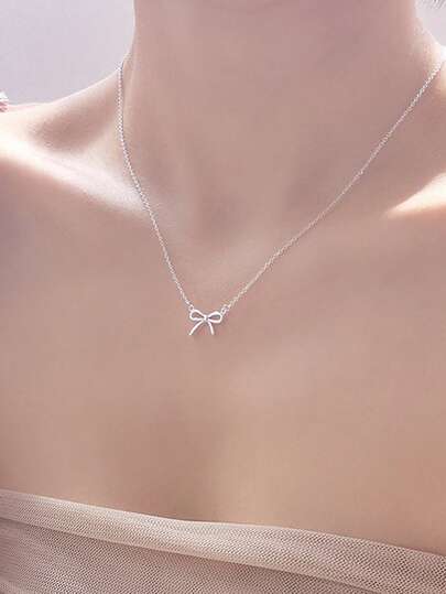 S925 Sterling Silver Bowknot Necklace, Unique Ins Style Delicate Choker Necklace, Gift Box Packaging For Girlfriend Birthday