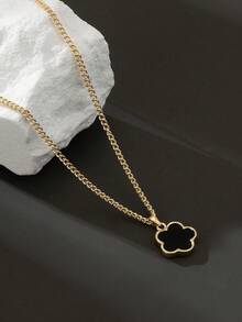 1pc Men's Fashion Black Lucky Clover Pendant Necklace, Gift For Boyfriend - Black - View 2