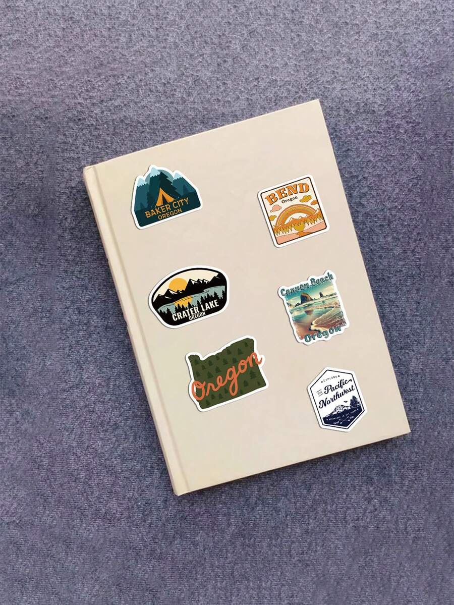 50pcs Cartoon Landscape Stickers, Waterproof Self-Adhesive Decals For Luggage, Water Bottles, Phone Cases, Scenery Landmarks - Multicolor - View 1