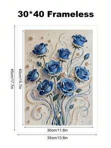 1pc DIY Blue Rose Pearl Painting, 5D Handmade Diamond Painting Set, Frameless Art Embroidery Cross Stitch Diamond Painting, DIY Art Craft Wall Decoration Painting, Special Pearl Diamond Design To Make The Picture More Vivid And Three-Dimensional - Cartoon - View 11
