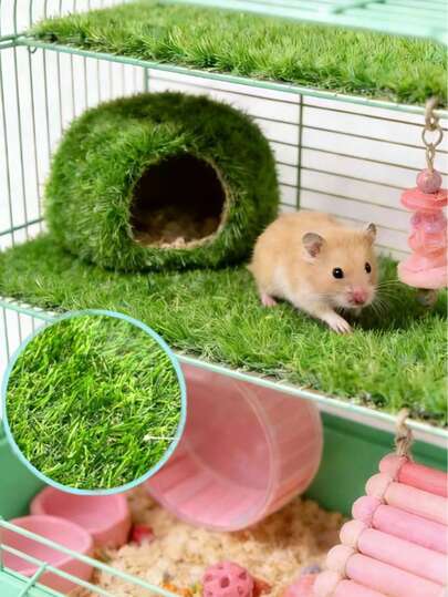 8pcs Reusable Washable Mini Artificial Grass Mat, Soft Pet Cage Pad, Hamster Guinea Pig Small Pet Habitat Decor Mat