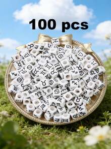 100/2000颗白色亚克力字母珠 6x6mm - “A-Z”字母和数字立方体隔珠，适用于DIY珠宝制作、项链、手链、耳环 - 非常适合手工艺人和小企业 - 黑與白 - 查看 29