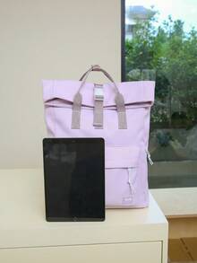 纯色女士功能性背包，适合通勤和旅行，简约日常功能性背包，纯色女士功能性背包，女士简约运动黑色背包 - 紫色 - 查看 5