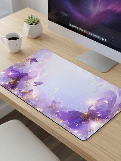Large Size Mouse Pad, Waterproof Non-Slip Smooth Fabric Surface, Purple Glitter Gold Butterfly Fantasy Illustration Pattern, Also Suitable As Keyboard Pad, Desk Mat Or Book Stand, Ideal For Gamers, Office And Dorm Use, Compatible With Mouse And Trackball, Great Gift For Gamers