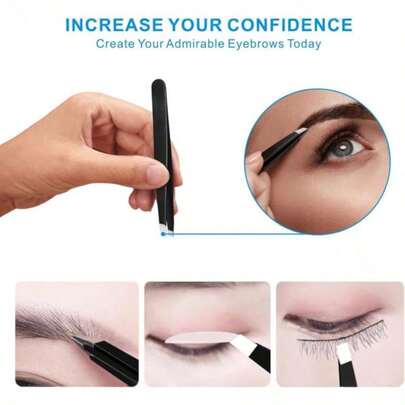 4pcs Eyebrow Tweezers Set, Straight & Angled Tip Eyebrow Hair Removal Tweezers, Makeup Tools
