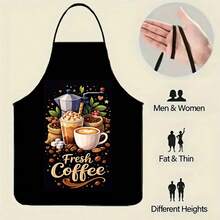 1pc New Coffee Themed Apron, Featuring Latte Art Cup, Iced Coffee, Mocha Pot, Coffee Grinder, Coffee Beans, Sugar Cubes And Leaf Elements, Suitable For Home Kitchen And Cafe Use - A - View 3
