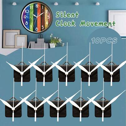 Bộ dụng cụ sửa chữa máy đồng hồ thạch anh 10 chi tiết, trục dài 16mm, bao gồm 10 bộ kim đồng hồ màu trắng, thích hợp để trang trí nhà cửa & văn phòng, làm đồ thủ công DIY và quà tặng.