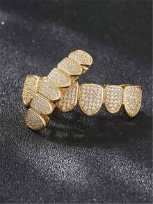 1/2 chiếc răng giả mạ vàng đính đá Zirconia, trang sức răng cá nhân hóa phong cách Hip-Hop dành cho cả nam và nữ, thích hợp cho Halloween, tiệc tùng và cosplay. - Nhiều màu - Xem 8