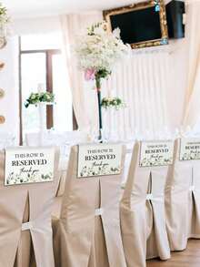 4 piezas letreros de asiento reservado, "Esta hilera está reservada", fundas para bancos de iglesia, decoración para bodas, recepciones, celebraciones y conferencias (eucalipto) - Verde - Ver 4