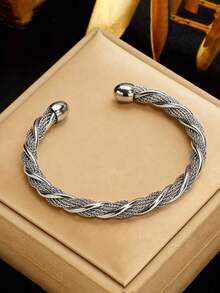 1pc Twisted Stainless Steel Women Fashion Gold Bracelet, Adjustable Jewelry, Waterproof Accessory Suitable For Holiday Gifts - Bracelet - View 8