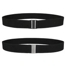 1条女士简约弹力腰带，金色搭扣黑色弹力腰带，适合搭配连衣裙、衬衫和外套，优雅日常穿着 - A - 查看 35