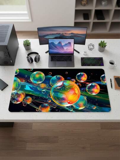 Alfombrilla de ratón de gran tamaño, superficie de tela suave y antideslizante impermeable, con patrón de arte de ciencia ficción holográfico de burbujas de neón, adecuada como alfombrilla de teclado, de escritorio o de libros, ideal para gamers, oficina y dormitorio, compatible con ratón y trackball, gran regalo para gamers