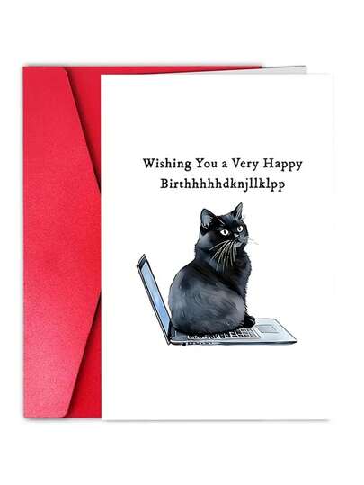 1 pieza Tarjeta de cumpleaños divertida de gato "Deseándote un muy feliz cumpleaññññooooos" con sobre