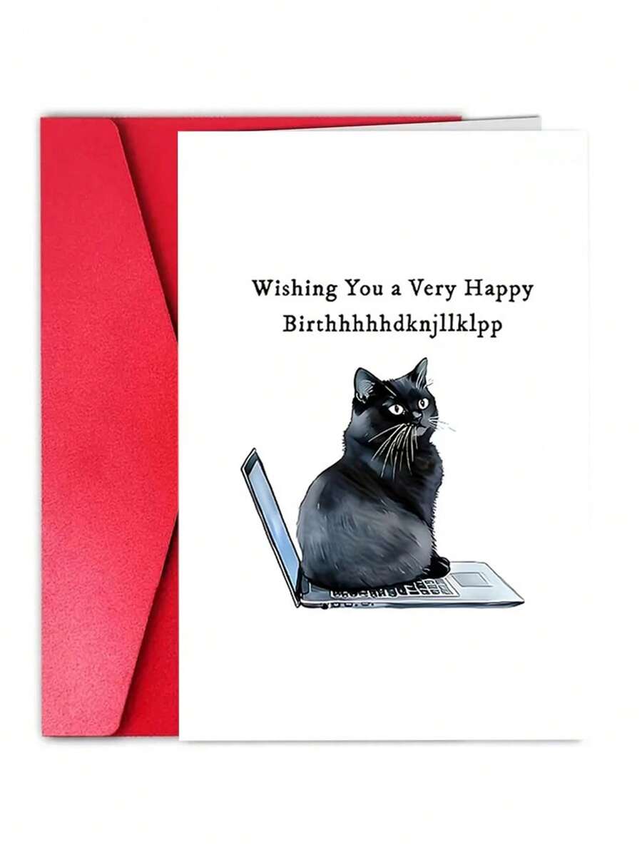 1 pieza Tarjeta de cumpleaños divertida de gato "Deseándote un muy feliz cumpleaññññooooos" con sobre - Ver 1