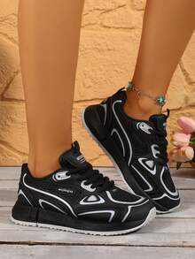 2026新款春季女士厚底运动鞋平底圆头时尚系带休闲鞋真皮米色百搭四季跑步鞋 - 黑色 - 查看 3