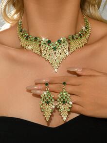3件套几何不规则形状新娘女士时尚闪亮水晶项链套装，奢华珠宝套装，适合婚礼、高端宴会、高端晚礼服。 - 首飾套裝 - 查看 1