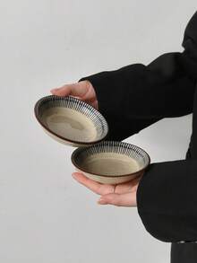 Cabin Kangaroo 1pc/2pcs/4pcs Blue & White Striped Ceramic Small Plate, Household Sauce Dish, Dessert Plate, Photography Prop - Multicolor - View 8