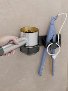 1pc Hair Dryer Holder, Wall-Mounted Bathroom Hair Styling Tool Organizer - Hair Dryer Stand, Wall-Mounted Hair Straightener Holder, Hair Dryer Stand, Metal Hair Tool Storage Rack - Multicolor - View 8