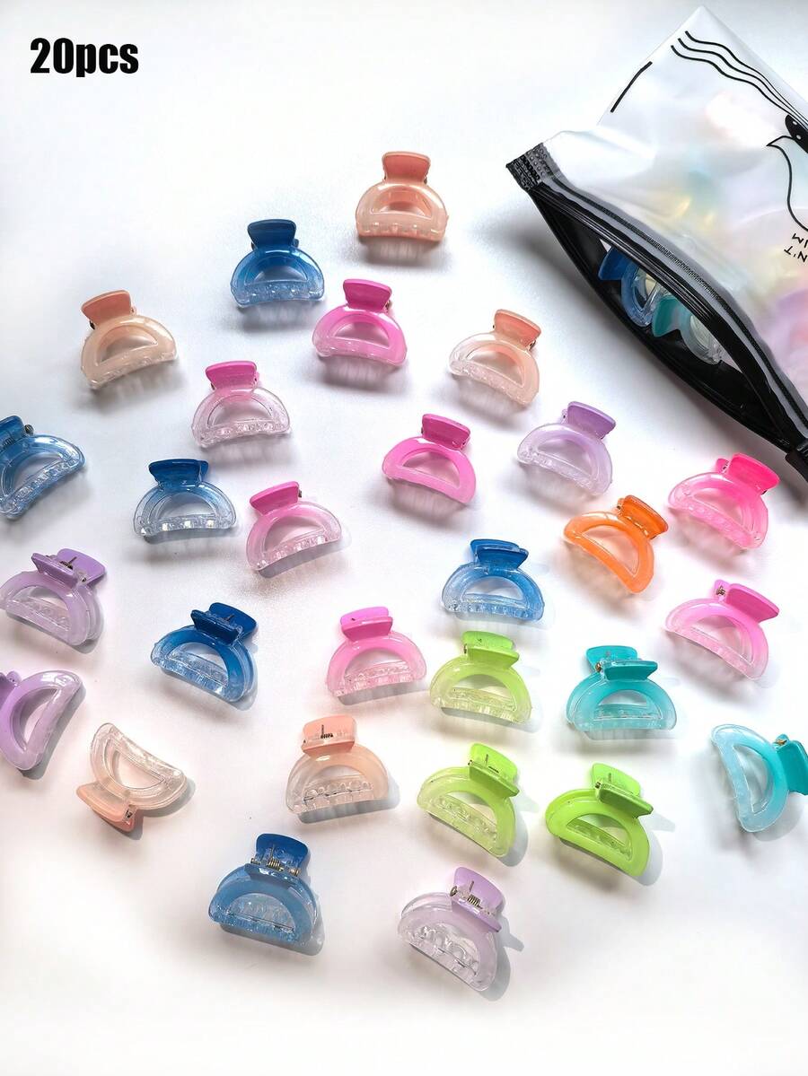 20个渐变色2.5厘米发夹，适合女士发型装饰，强力夹刘海，多功能，春夏时尚发饰沙滩爪夹夏季沙滩发夹 - 彩色 - 查看 1