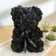 1 pieza Oso de peluche de rosa negra hecho de rosas de espuma artificial, oso de peluche de plástico, adecuado como regalo para el Día de San Valentín, Día de la Madre, Aniversario, Boda, Cumpleaños, Navidad, Graduación, Año Nuevo, Primavera, para amigos, mamás, amantes, novias, oficina, sala de estar, vestíbulo, dormitorio, estudio, cocina, hotel, accesorio para mochila/bolso, decoración de fiesta - Negro - Ver 1