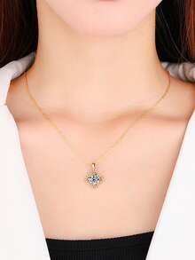 Premium Luxury S925 Silver Four-Leaf Clover Necklace Sparkling Zirconia Hypoallergenic Women All Season Jewelry Gift Box Christmas Thanksgiving Birthday - Multicolor - View 7