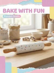 1pc Multi-Functional Color Silicone Rolling Pin: With A Solid Wood Anti-Slip Appearance, No Odorit Is Durable And Labor-Saving,Suitable For Making Cookies, Pizza Crutches, And Daily Baking At Home, ,No Odor Non-Sticky Easy Clean - Multicolor - View 6