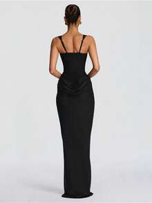 Strapless Dress, Women's Western Autumn/Winter New, Plain, Sleeveless, Fitted, Draped, Form-Fitting. - 黑色 - 查看 4