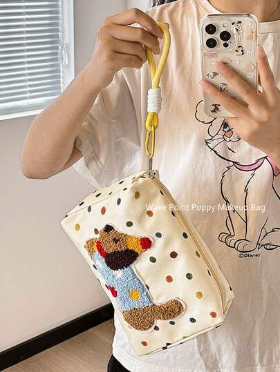 Colorful Polka Dot Dachshund Cosmetic Bag, Women's Travel Makeup Bag, Zipper Makeup Organizer Pouch, Cute Toiletry Bag, Essential For Women Summer Travel, Large Capacity