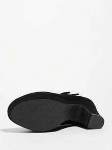 Women's Black Chunky Heel Closed Toe Low Block High Heel Pumps, Round Toe Work Shoes With Bow Decor, Comfortable Ladies Formal Shoes, Christmas Gift, Recommend Ordering One Size Down - 黑色 - 查看 7