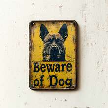 1 pezzo Cartello in metallo vintage con pastore tedesco - "Attenzione al cane" Avvertimento, Durevole 8"X12" Piastra in stagno, Adatto per uso domestico e all'aperto, Stile rustico Sfondo giallo con testo nero, Decorazione per cani, Senza catena per appendere inclusa - Multicolore - Visualizzare 3