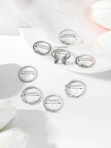 8pcs/Set Bohemian Style Rhinestone Butterfly Rings Set, Gift For Women - Silver - View 3