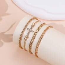 4条欧美金属风格合金水钻十字编织链手链，适合女性佩戴 - 十字架 - 查看 2