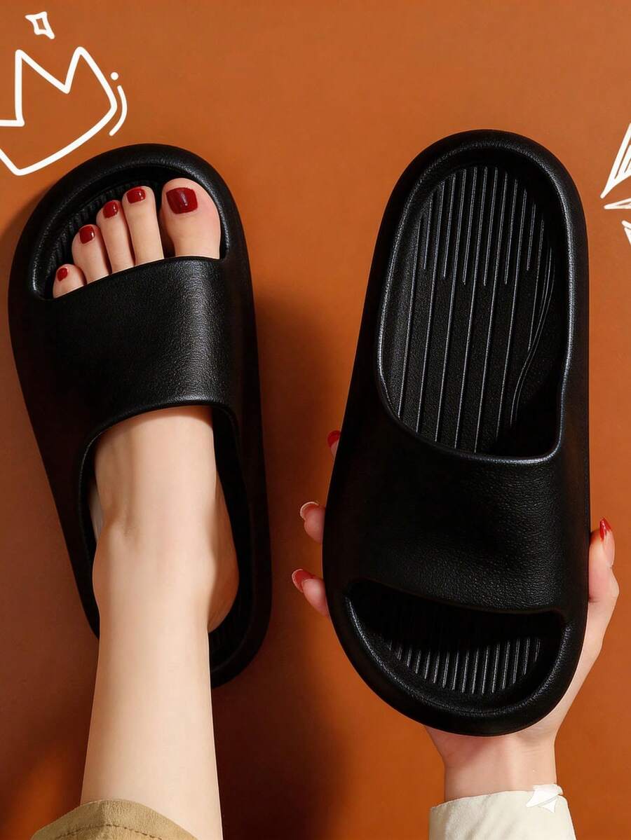 Beach Casual Minimalist Ins Style, Fashion Summer New Fashionable EVA Slippers, High-End Comfortable Couples Slippers, Lightweight Soft Non-Slip Sandals, House Bathroom Shower Slides - Black - View 1