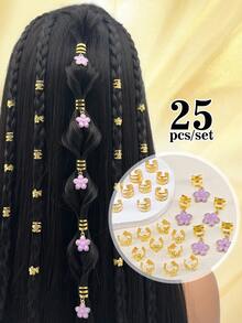 25pcs Alloy Purple Flower Hair Clips, Y2K Punk Hip Hop Hair Accessories, Summer Gift Party & Daily Use Hair Ties & Clips, Hair Claws, Hair Slide, Hair Barrettes, Hairpin - Gold - View 1
