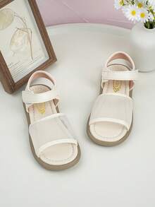 1 Pair Girls' Beige Mesh Breathable Open Toe Hook And Loop Flat Princess Style Summer Sandals, Casual Children Sandals For School & Daily Wear - Beige - View 17