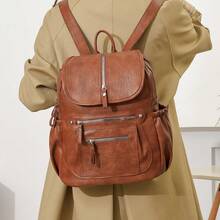 Women's Functional Backpack Suitable For Daily Commute And Travel - Brown - View 3