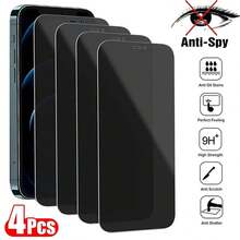 ZYSHI 4pcs Anti-Spy Tempered Glass Screen Protector For IPhone 17 16 15 14 13 12 11 Pro Max XR X XS Max 7 8 Plus, 5pcs Privacy Protection Tempered Glass For Smartphone - الأسود - مشاهدة 16