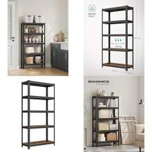 SONGMICS スチールラック 幅75cm オープンラック オープンシェルフ 防錆加工 5段 棚 ラック 総耐荷重650kg 高耐荷重 スチール棚 置物架 組立簡単 高さ調整可能 物置 作業台 倉庫用 ガレージ ブラック 75×30×150cm GLR030BZ03 - 75*30*150cm-ヴィンテージ風 - チェックする 1