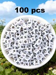 100/2000颗白色亚克力字母珠 6x6mm - “A-Z”字母和数字立方体隔珠，适用于DIY珠宝制作、项链、手链、耳环 - 非常适合手工艺人和小企业 - 黑與白 - 查看 26