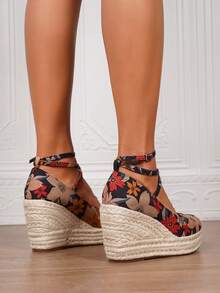 Women's Wedge & Platform Slip-On Espadrille Shoes, Black Round Toe Vacation Beach Woven Strap Sandals, Vacation Rope Bottom Elastic Band Paired With Women's Shoes - Multicolor - View 10