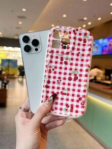1个红白条纹格子樱桃图案白色奶牛纹防震保护手机壳，适用于 17 Air/16 Pro Max/16 Pro/16 Plus/16/15/14/13/12/11/XSM/XS/XR/7/8 - 白色 - 查看 4