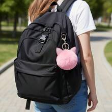 Cute Plush Cat Ear Pom Keychain Soft Fluffy Bag Backpack Charm In Pastel Pink With Delicate Tassel And Lightweight Design - như hình ảnh - Xem 4